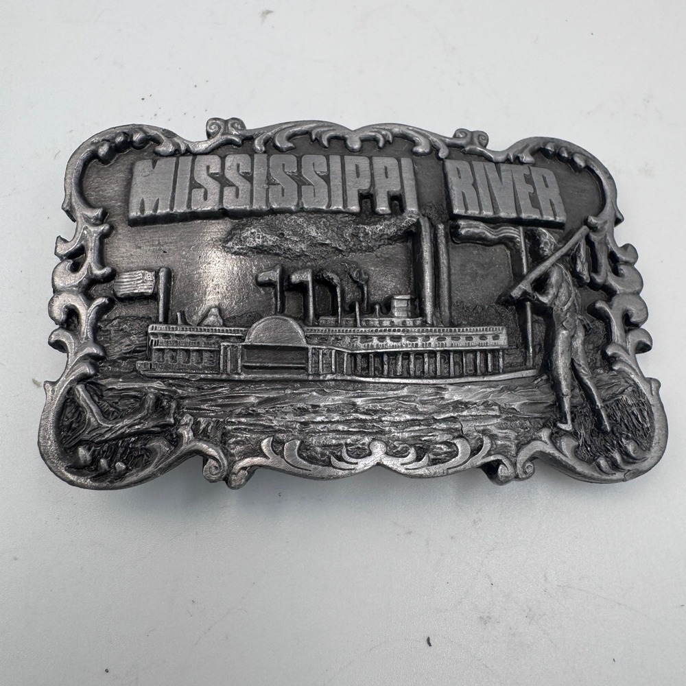 Vintage 1984 Siskiyou Mississippi River Boat Belt Buckle Made in‎ USA G35 Pewter